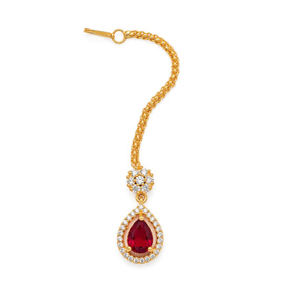 Gold Plated Red AD Maang Tikka for Women