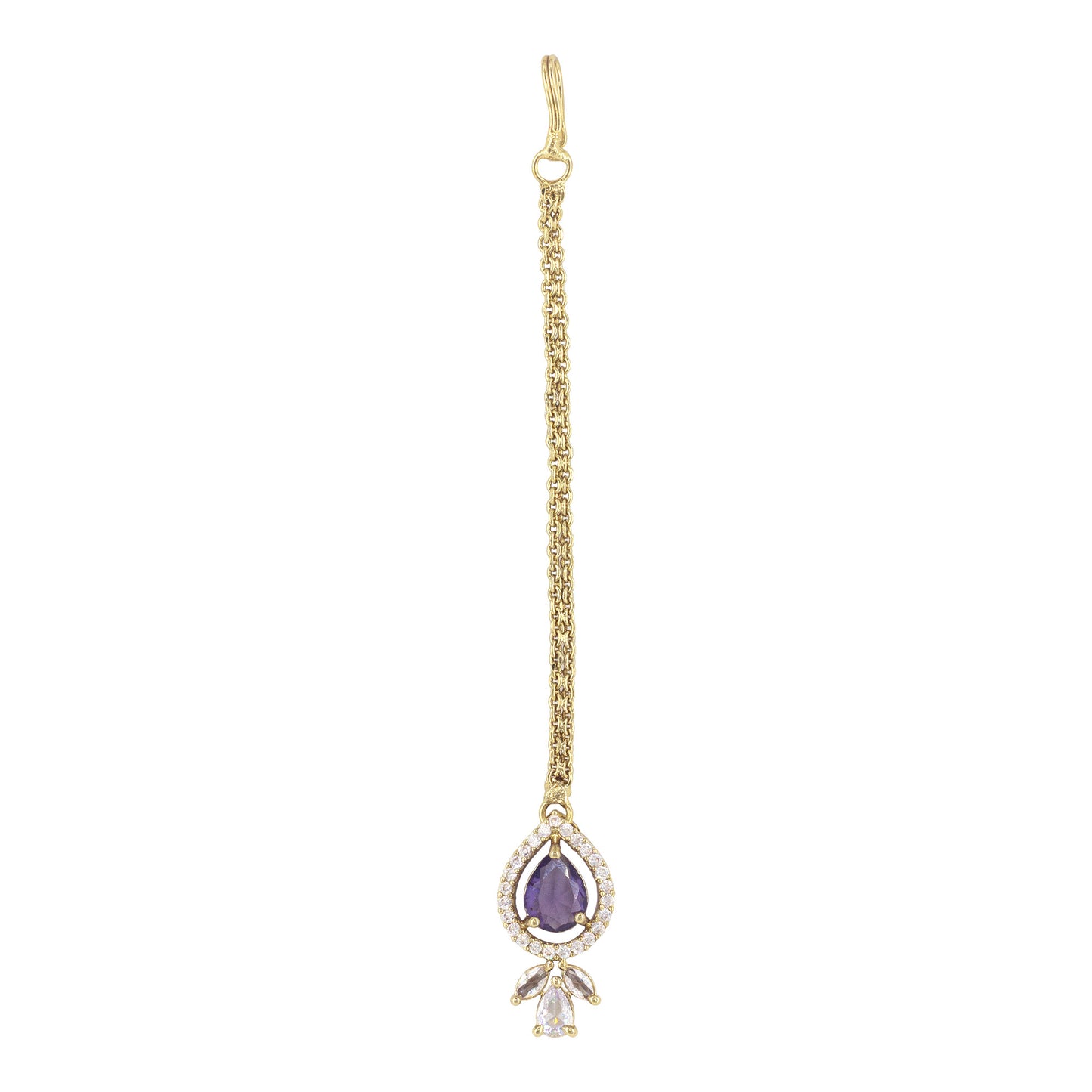 Gold Plated Purple AD Maang Tikka for Women
