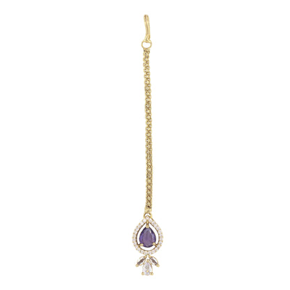 Gold Plated Purple AD Maang Tikka for Women