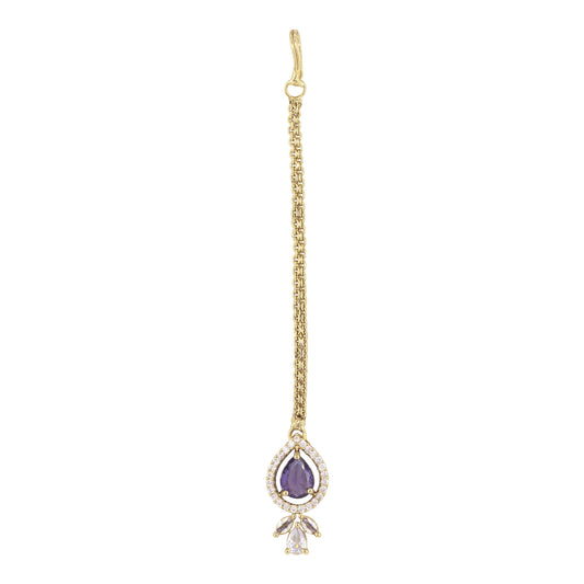 Gold Plated Purple AD Maang Tikka for Women