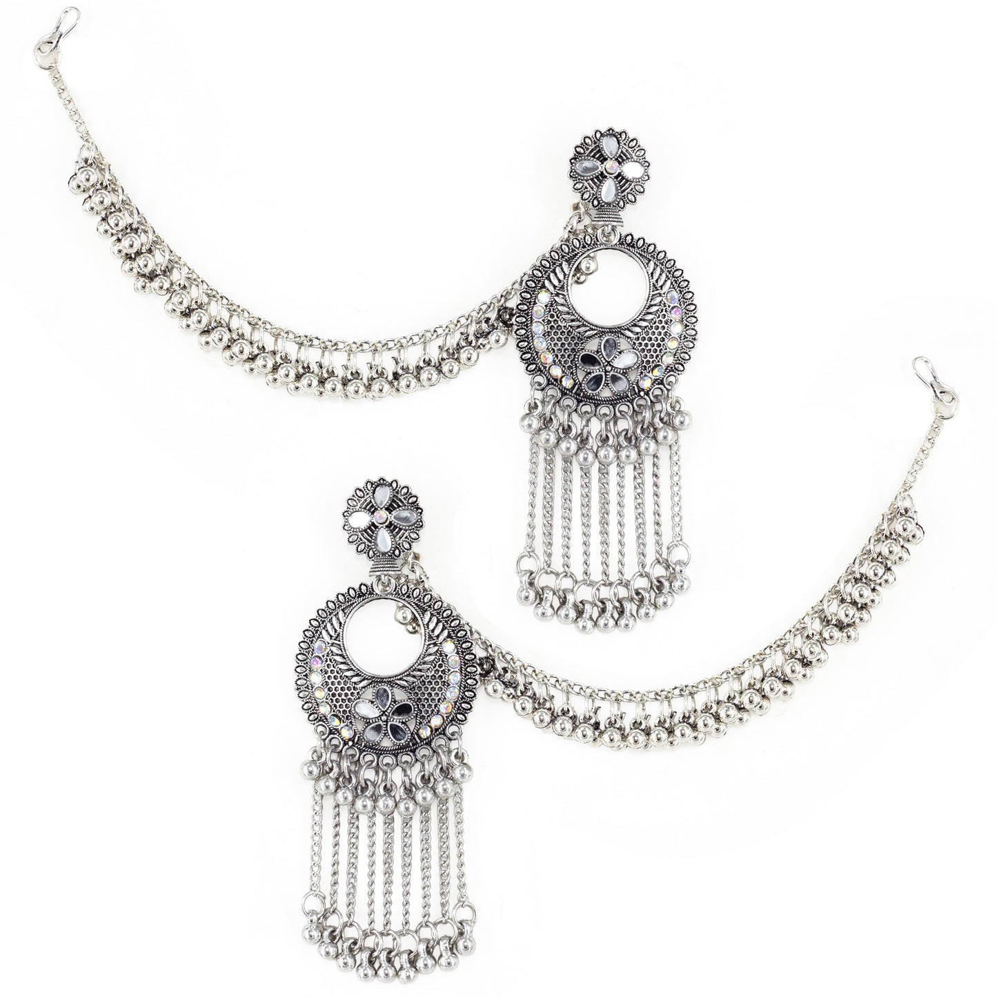 Silver Oxidised Jhumka Earring with Chain for Women