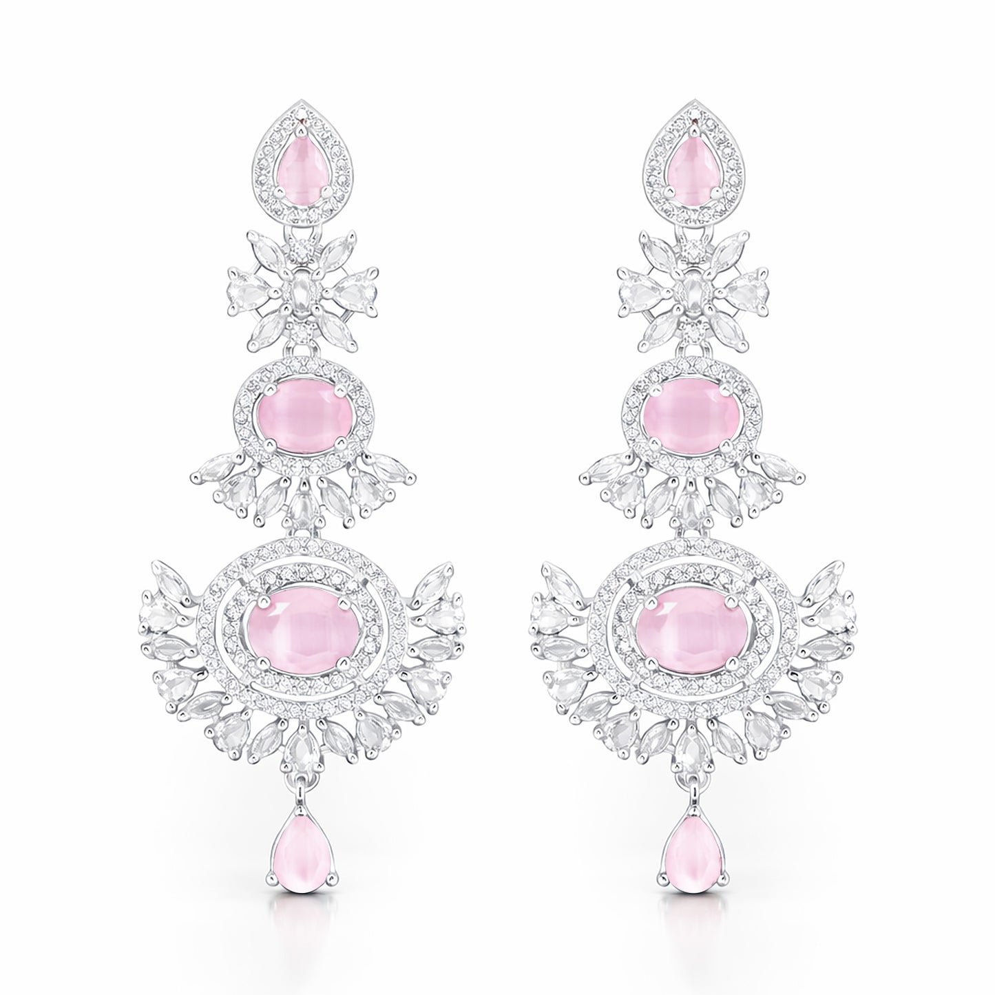 Silver Plated Pink AD Floral Earrings for Women