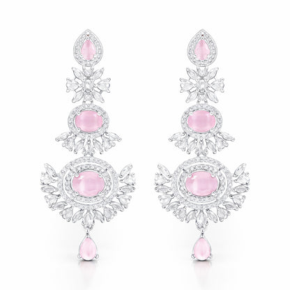 Silver Plated Pink AD Floral Earrings for Women