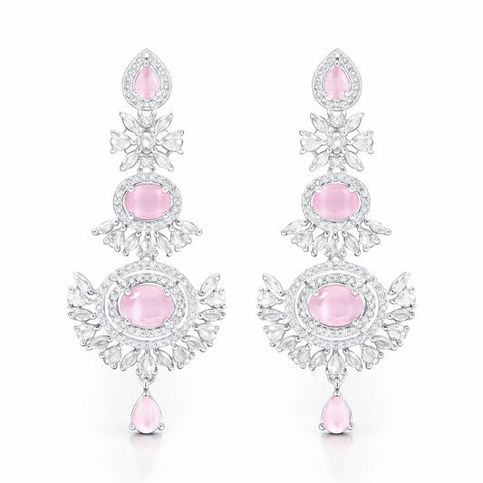 Silver Plated Pink AD Floral Earrings for Women