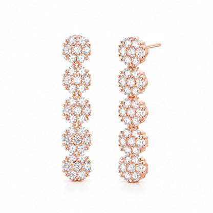 Rose Gold Plated AD Floral Drop Earrings for Women