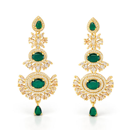 Gold Plated Green AD Long Earrings for Women
