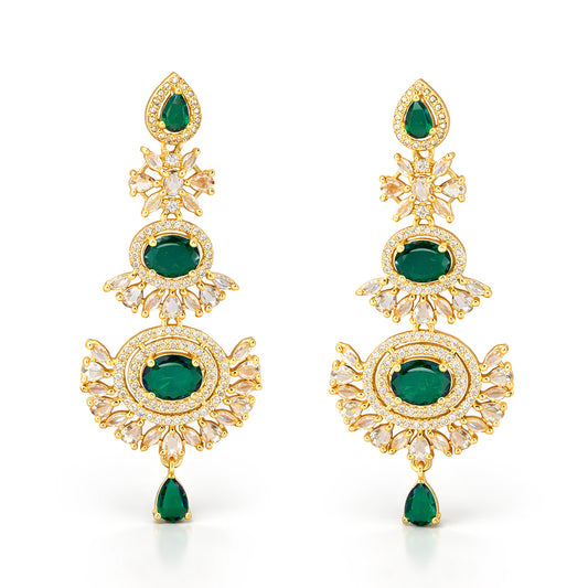 Gold Plated Green AD Long Earrings for Women