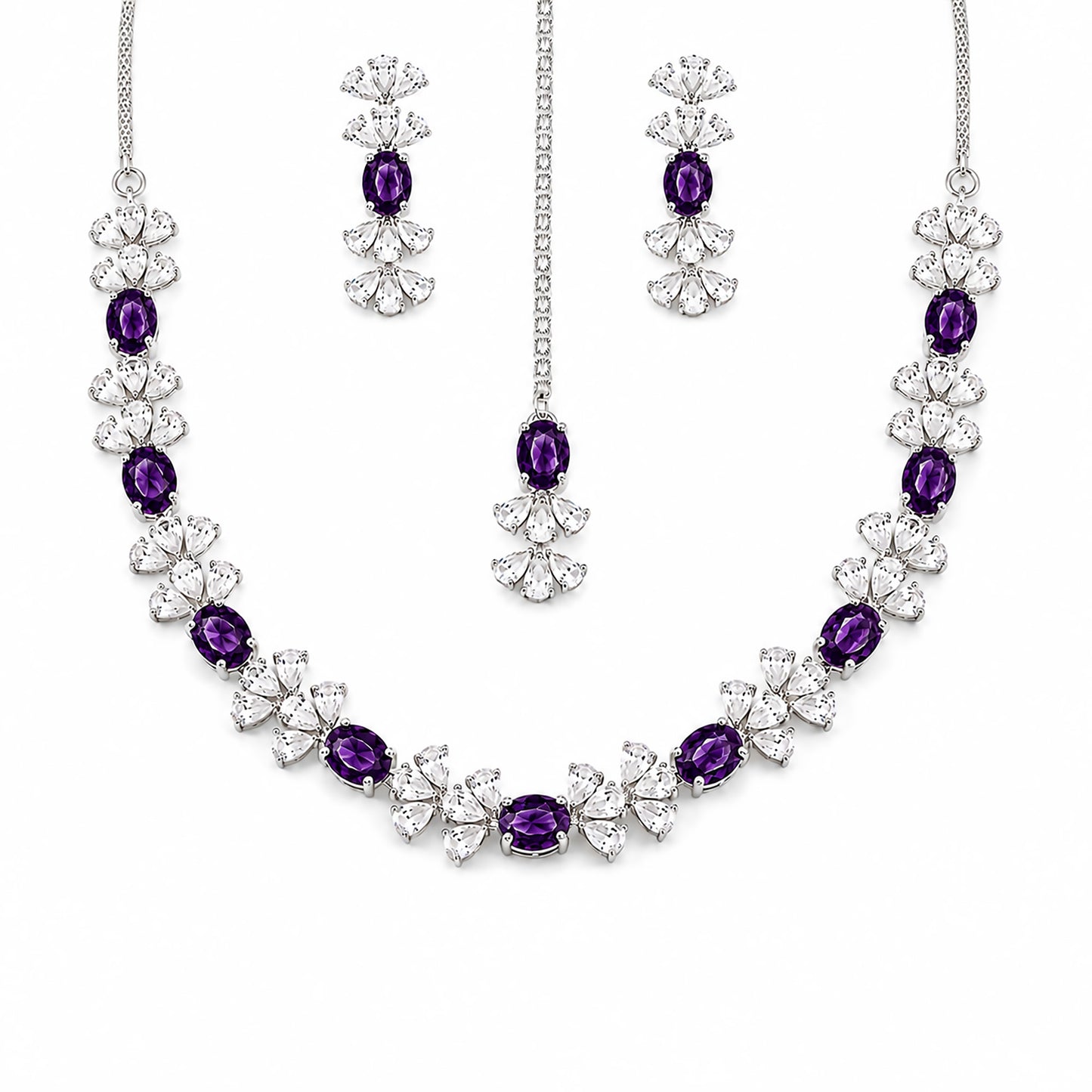 Silver Plated Purple AD Jewellery Set for Women