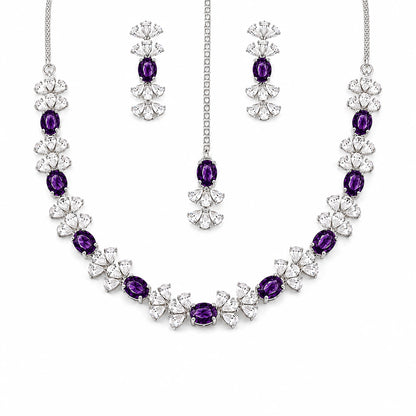 Silver Plated Purple AD Jewellery Set for Women