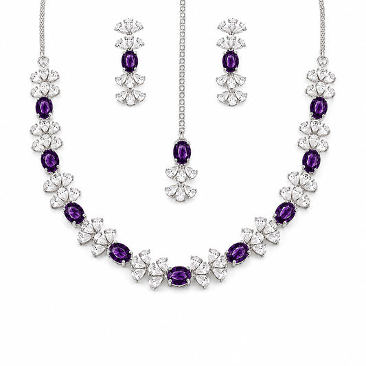 Silver Plated Purple AD Jewellery Set for Women