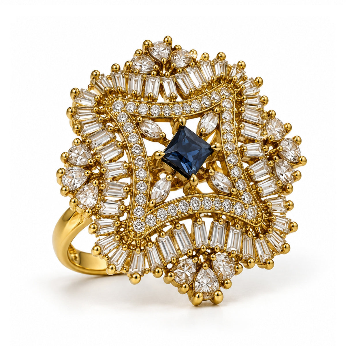 Antique Gold Plated Blue AD Finger Ring for Women
