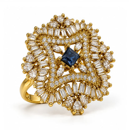 Antique Gold Plated Blue AD Finger Ring for Women