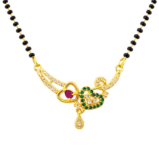Gold Plated Red & Green AD Mangalsutra For Women