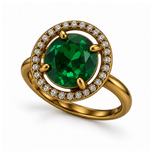 22K Gold Plated Green AD Finger Ring for Women