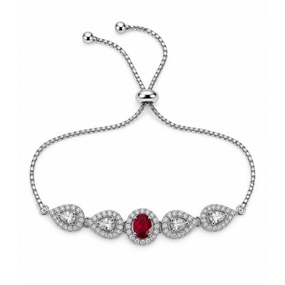 Rhodium Plated Red AD Adjustable Bracelet for Women