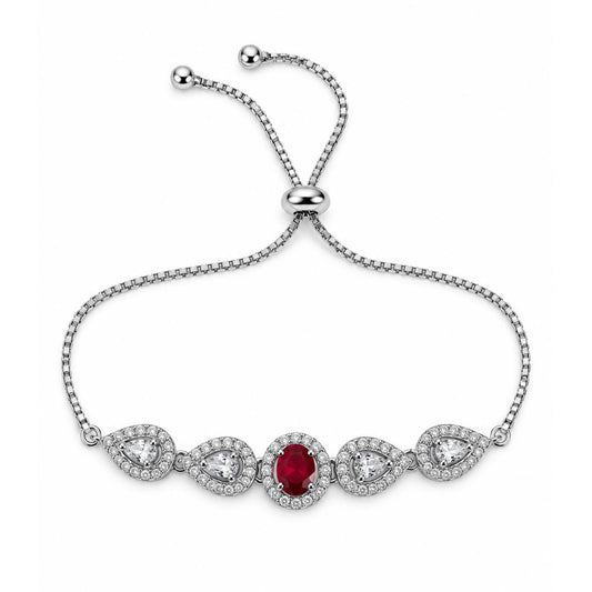 Rhodium Plated Red AD Adjustable Bracelet for Women