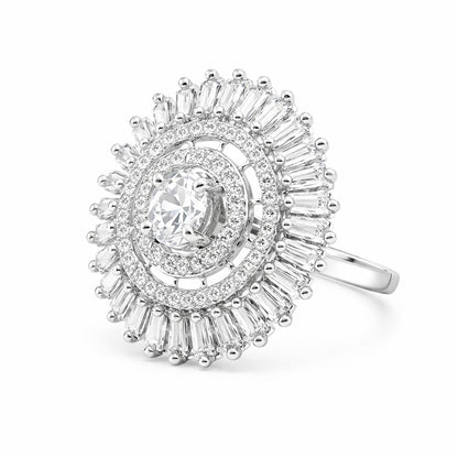 Silver Plated AD Round Adjustable Finger Ring for Women