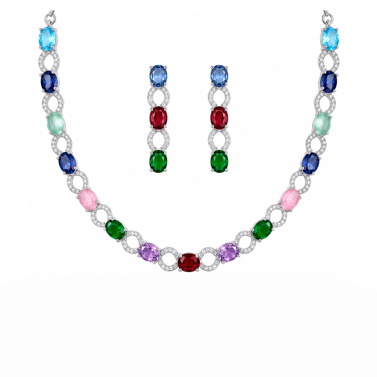 Silver Plated Multi Colour AD Choker Set for Women