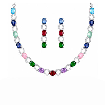 Silver Plated Multi Colour AD Choker Set for Women