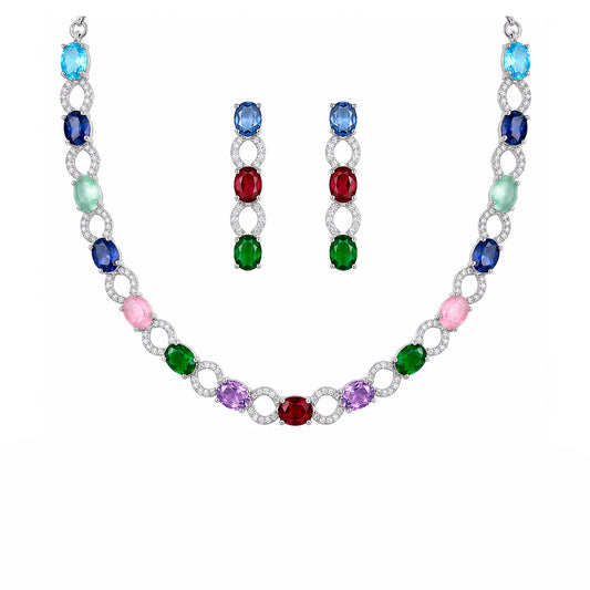 Silver Plated Multi Colour AD Choker Set for Women