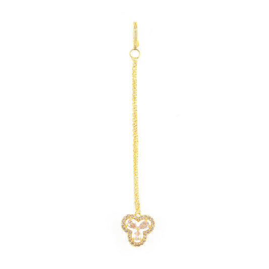 Gold Plated White AD Floral Maang Tikka