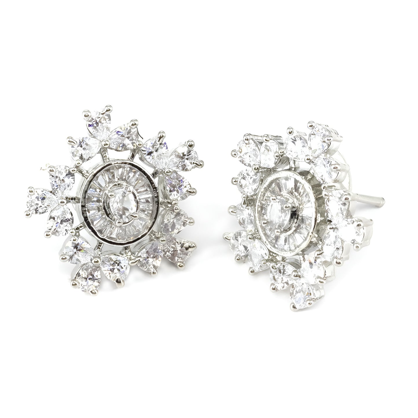 Silver Plated AD Floral Earrings for Women