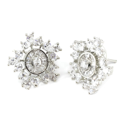 Silver Plated AD Floral Earrings for Women