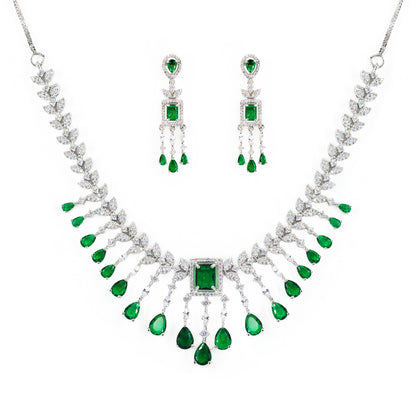 Silver Plated Green AD Studded Jewellery Set