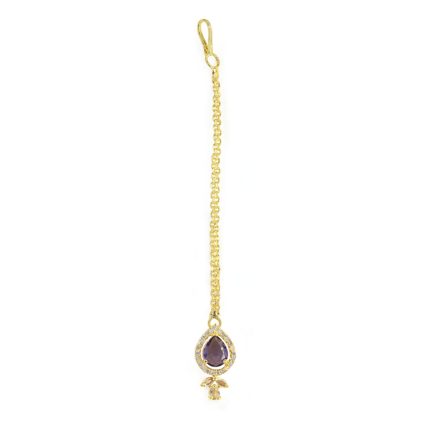 Gold Plated Purple American Diamond Maang Tikka for Women