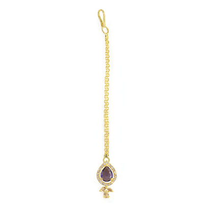 Gold Plated Purple American Diamond Maang Tikka for Women