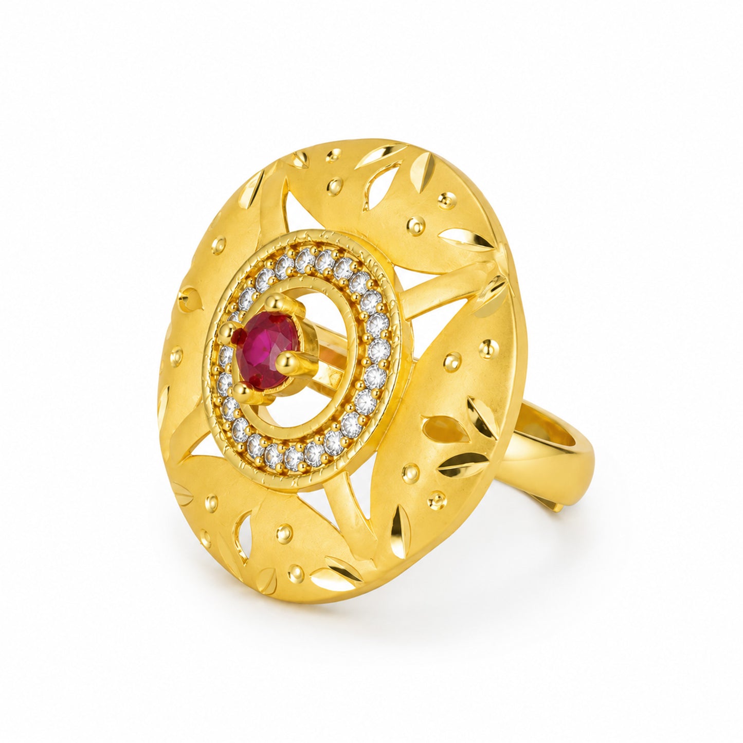 Gold Plated Anti Tarnish Red AD Finger Ring for Women