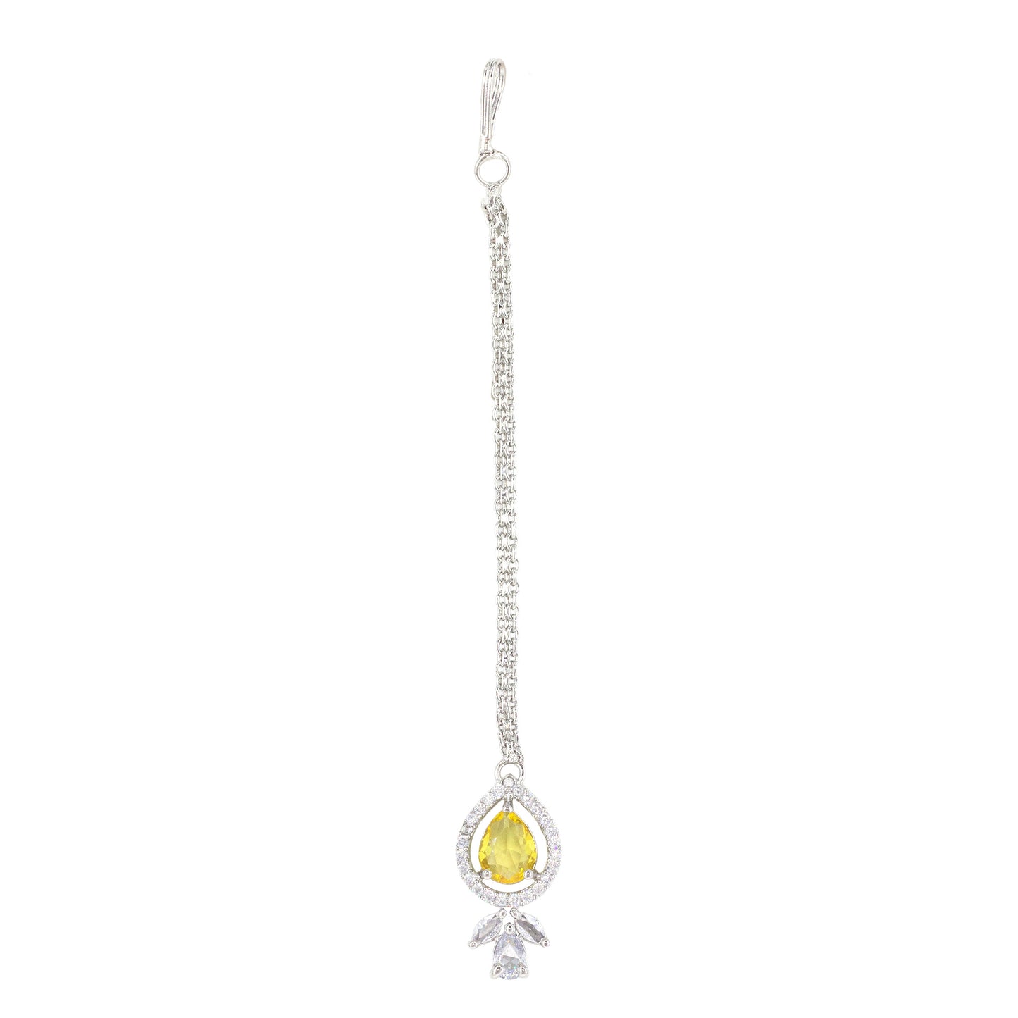 Silver Plated Yellow AD Maang Tikka for Women