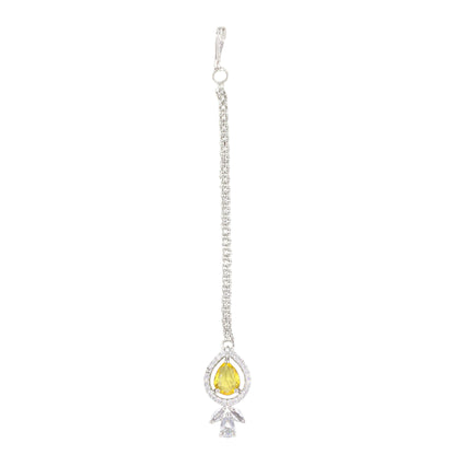 Silver Plated Yellow AD Maang Tikka for Women