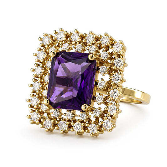 Gold Plated Purple AD Adjustable Ring for Women
