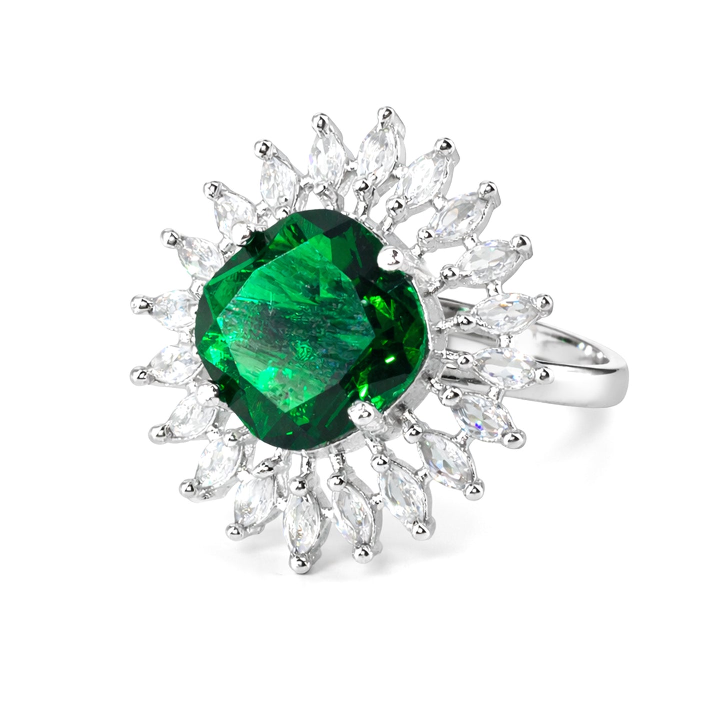Rhodium Plated Green AD Finger Ring for Women