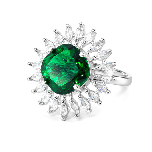 Rhodium Plated Green AD Finger Ring for Women