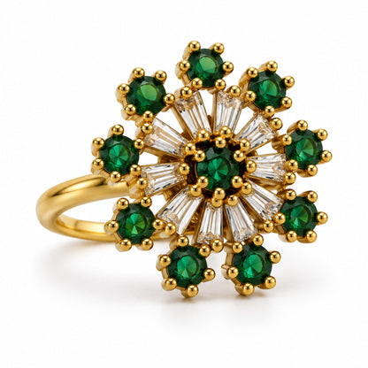 22K Gold Plated Green AD Finger Ring for Women