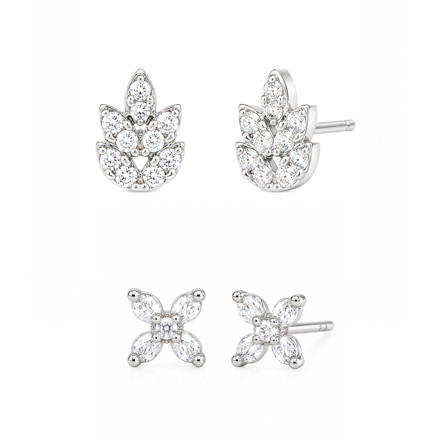 Set of 2 Silver Plated Stud Earrings for Women