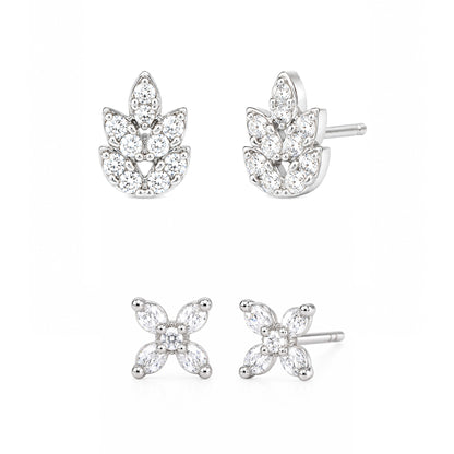 Set of 2 Silver Plated Stud Earrings for Women