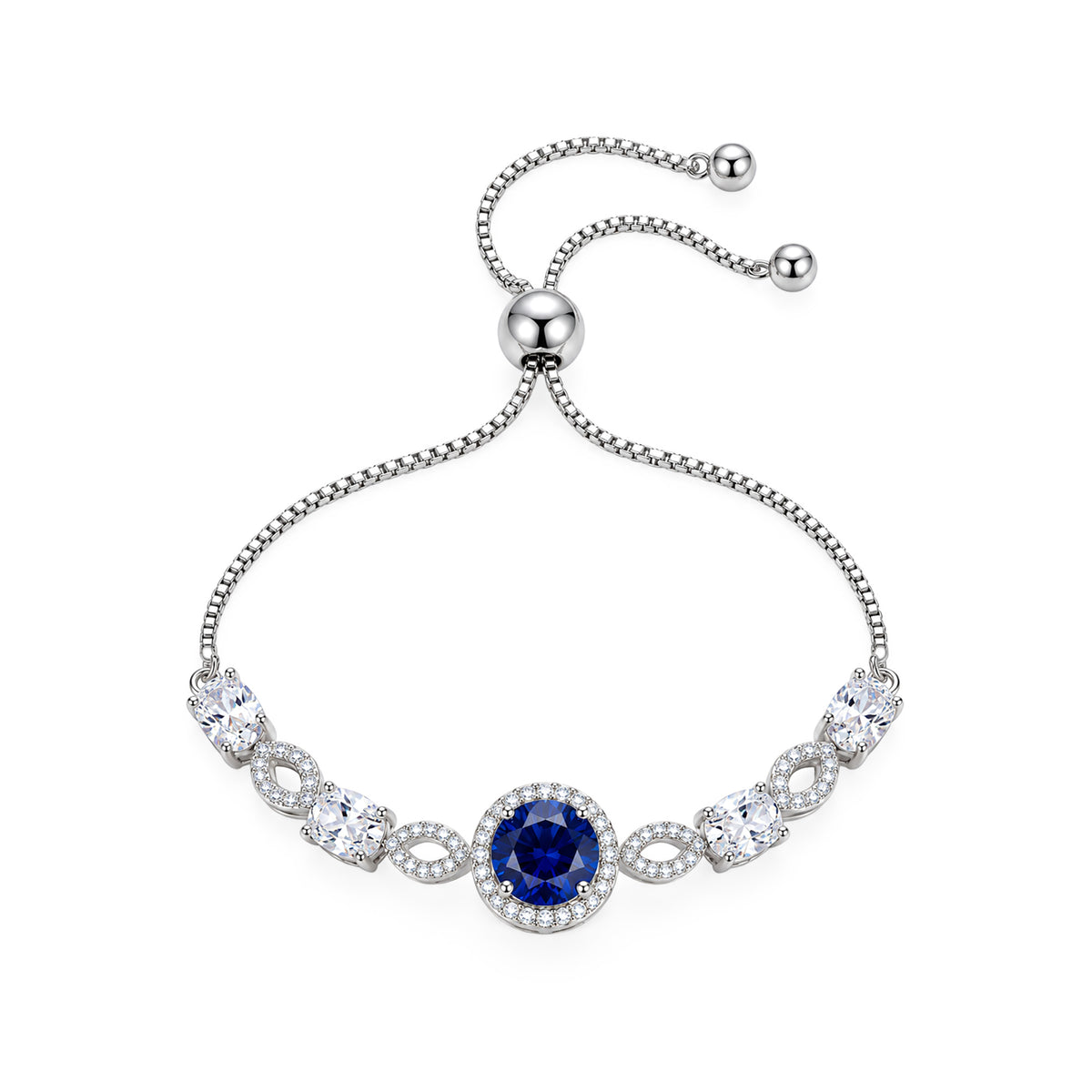 Silver Plated Blue AD Adjustable Bracelet for Women