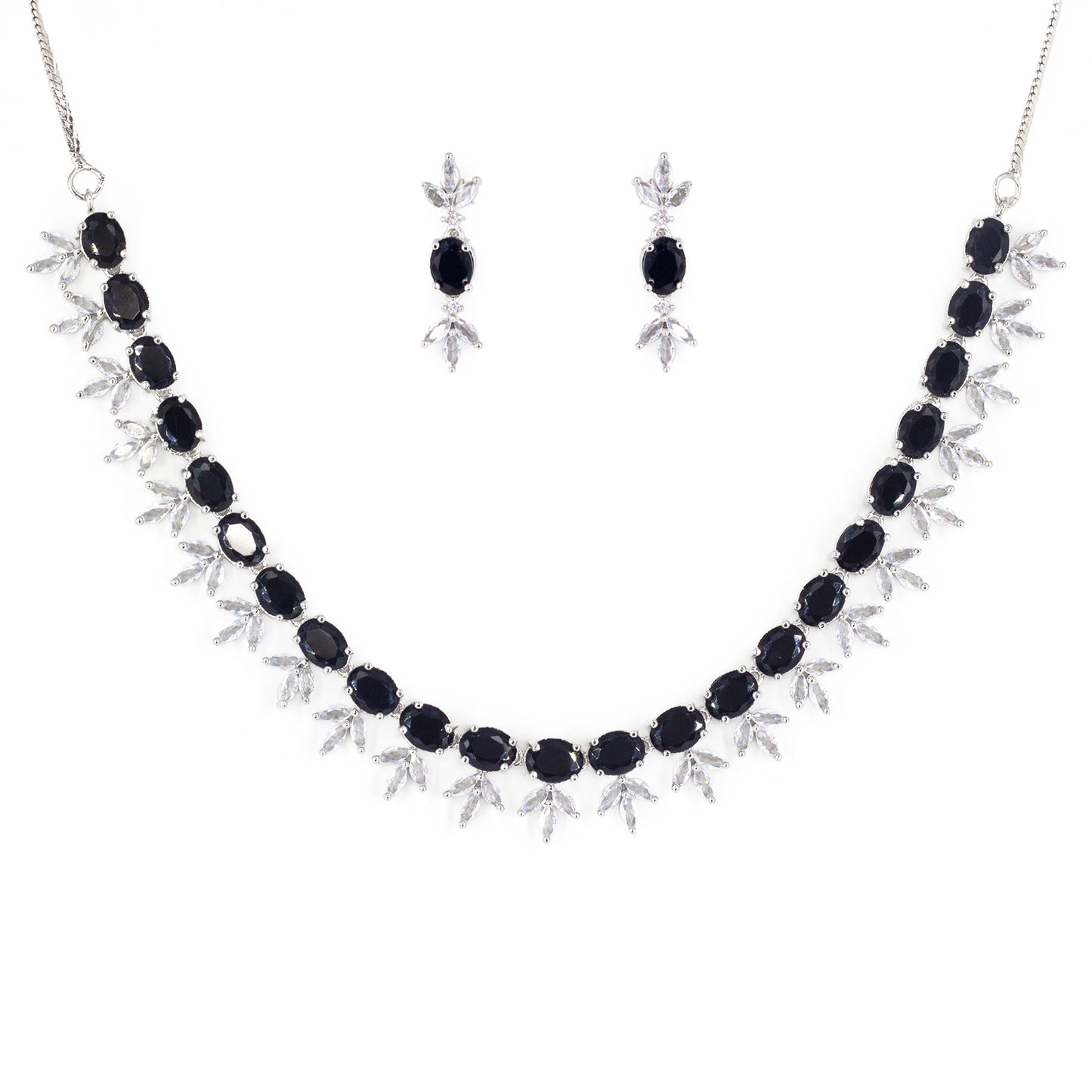 Silver Plated Black AD Jewellery Set for Women