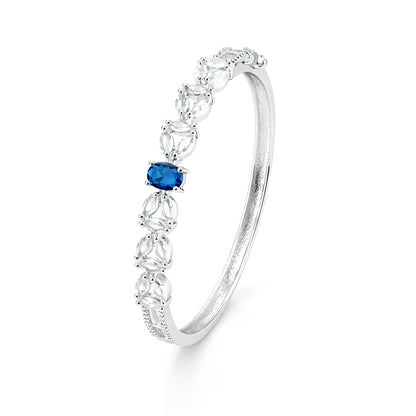 Silver Plated Blue AD Minimal Bangle Bracelet for Women