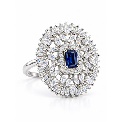 Silver Plated Blue AD Finger Ring for Women