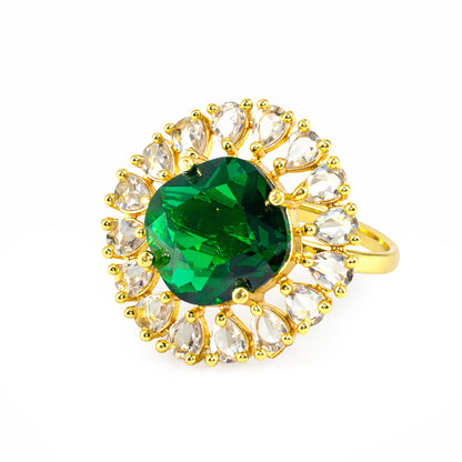 Gold Plated Green AD Finger Ring for Women
