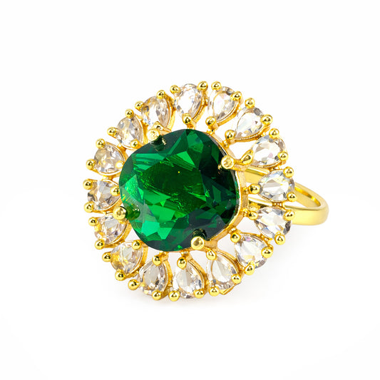 Gold Plated Green AD Finger Ring for Women