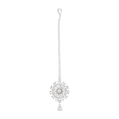 Silver Plated AD Maang Tikka for Women