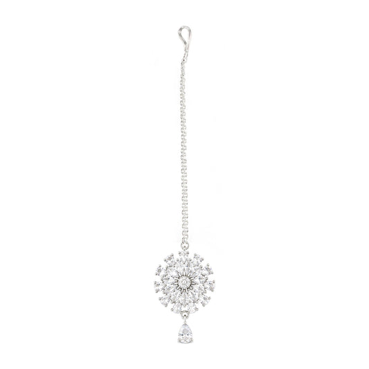 Silver Plated AD Maang Tikka for Women