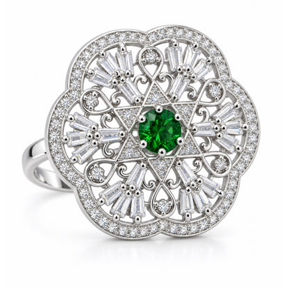 Silver Plated Green AD Finger Ring for Women