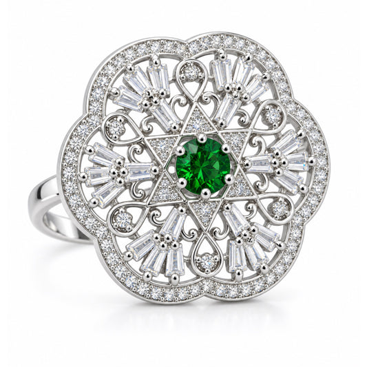 Silver Plated Green AD Finger Ring for Women