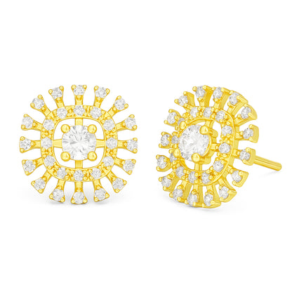 Gold Plated AD Square Stud Earrings for Women